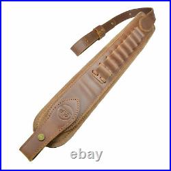 Gun Carry Strap Rifle Shell Slots Sling 2 Points Leather Buckle+ Swivels Set