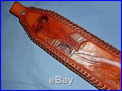 Hand Tooled Leather Padded Rifle Sling Adjustable Length Big Horn Sheep-Mountain