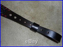 Hand Tooled Leather Padded Rifle Sling Adjustable Length Black w Elk-Red Stitchs