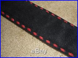 Hand Tooled Leather Padded Rifle Sling Adjustable Length Black w Elk-Red Stitchs