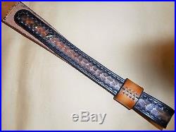 Hand Tooled Leather Padded Rifle Sling Adjustable Length Deer-Oak Leaves-Acorns