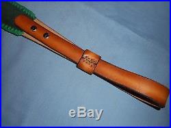 Hand Tooled Leather Padded Rifle Sling Adjustable Length Green Leaves-Basket Wea