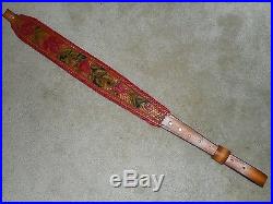 Hand Tooled Leather Padded Rifle Sling Adjustable Length Red Roses-Trim-Leaves