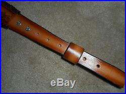 Hand Tooled Leather Padded Rifle Sling Adjustable Length Scene with Couger+Deer