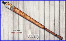 Hand Tooled Leather Rifle Sling With Duck, Adjustable, Handcrafted, Hunter Sling