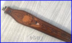 Hand carved leather riflesling, deer on sling, hand tooled deer on gunsling, sling