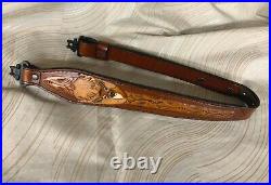 Hand made leather rifle sling, rifle sling, gun sling, carved rifle sling, USA