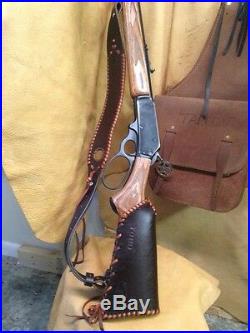 Handmade Dark Brown Leather Gun Stock Cover Shell Holder /Sling Thumb Hole