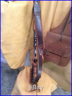 Handmade Dark Brown Leather Gun Stock Cover Shell Holder /Sling Thumb Hole