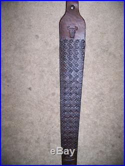 Handmade Geometric Design # 1 Leather Western Rifle Sling Tooled in American