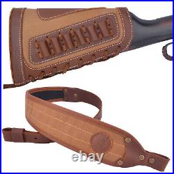 Handmade Leather Rifle Buttstock With Canvas Gun Sling For. 308.45-70.44.30-06