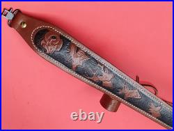 Hunter Tooled Leather Sling Big Horn Game Embossed Hunting Scene USA Remington