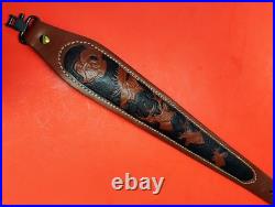 Hunter Tooled Leather Sling Big Horn Game Embossed Hunting Scene USA Remington