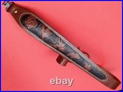 Hunter Tooled Leather Sling Big Horn Game Embossed Hunting Scene USA Remington