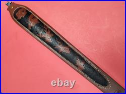 Hunter Tooled Leather Sling Big Horn Game Embossed Hunting Scene USA Remington