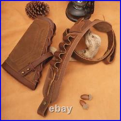 Hunting Cowhide Leather Suede No Drill Shotgun Sling+Buttstock 12GA 16GA 20GA