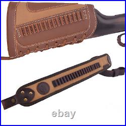 Hunting Leather Buttstock Recoil Pad+Shell Holder Sling For. 22 LR. 17HMR. 22MAG