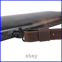 Hunting Leather Rifle Sling with Pocket, 33.5 41 Adjustable Shotgun Straps