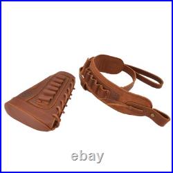 Hunting Set of Leather Rifle Sling, Ammo Buttstock for. 308.45-70.30-06.300win