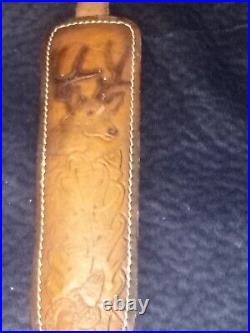 Huntsman's Leather Vintage Rifle And Shotgun Sling Deer and Acorn