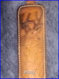 Huntsman's Leather Vintage Rifle And Shotgun Sling Deer and Acorn