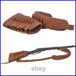 Leather 1 Suit of Gun Buttstock Cheek Rest Pad with Rifle Sling. 308.30-30.22