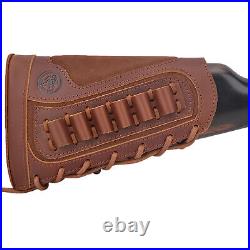 Leather Ammo Holder Buttstock Cover Gun Shoulder Strap + Swivels. 22LR. 308 12GA