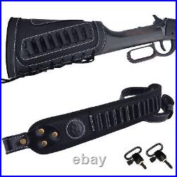 Leather Canvas Gun Buttstsock and Gun Ammo Sling Combo for. 30/30.308.22LR 12GA
