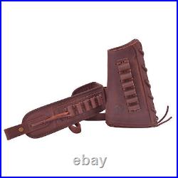Leather Combo of Rifle Buttstock Pouch and Gun Shell Holder Sling Strap