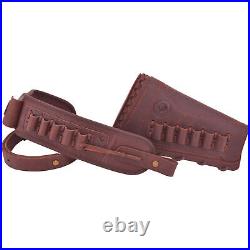 Leather Combo of Rifle Buttstock Pouch and Gun Shell Holder Sling Strap
