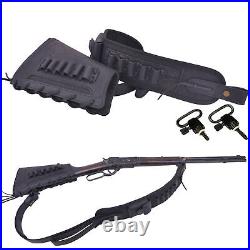 Leather Gun Ammo Buttstock Cheek Rest with Rifle Sling +Swives Fit for. 308 12GA