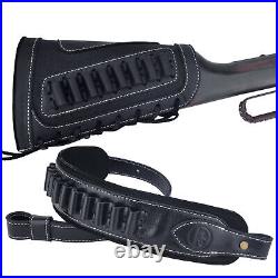 Leather Gun Buttstock Ammo Holder With Rifle Sling Hunting For. 357.30-30.38
