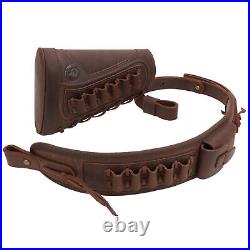 Leather Gun Buttstock Cover Sleeve with Matching Sling. 357.22.45/70.308 12GA