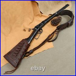 Leather Gun Buttstock Cover Sleeve with Matching Sling. 357.22.45/70.308 12GA