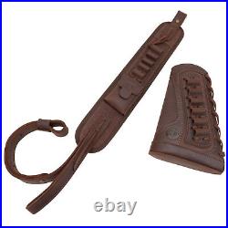 Leather Gun Buttstock Cover Sleeve with Matching Sling. 357.22.45/70.308 12GA