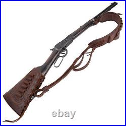 Leather Gun Buttstock Cover Sleeve with Matching Sling. 357.22.45/70.308 12GA