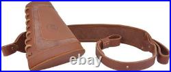 Leather Gun Shell Holder Buttstock with Matched Rifle Sling for. 30-06.30-30