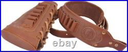 Leather Gun Shell Holder Buttstock with Matched Rifle Sling for. 30-06.30-30