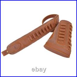 Leather Gun Shell Holder Buttstock with Matched Rifle Sling for. 30-06.30-30