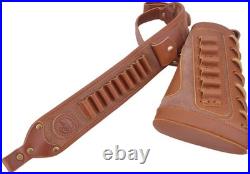 Leather Gun Shell Holder Buttstock with Matched Rifle Sling for. 30-06.30-30