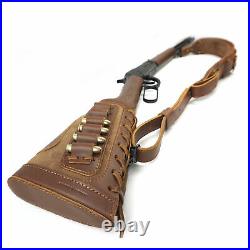 Leather Gun Sling Strap +Gun Buttstock For. 30-06.30-30.45-70.44-40.44 MAG