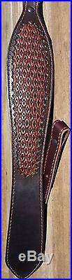 Leather Hand Tooled Rifle Sling Diamond Weave Pattern choice of 3 Colors