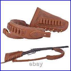 Leather Hunting Sling with Gun Ammo Buttstock Cheek Rest. 357.308.22MAG 12GA
