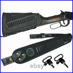 Leather Rifle Buttstock Cover Pouch & Canvas Rifle Sling For. 22 LR. 17HMR. 22MAG