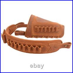 Leather Rifle Buttstock Cover, Sling with Ammo Holder Set for. 300.22LR 12GA. 357