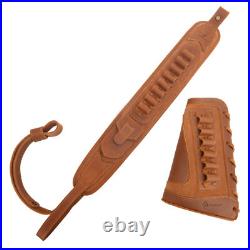 Leather Rifle Buttstock Cover, Sling with Ammo Holder Set for. 300.22LR 12GA. 357