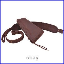 Leather Rifle Buttstock Cover with Match Gun Sling. 308.22LR. 30/30 12GA 410GA