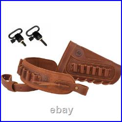 Leather Rifle Buttstock Sleeve with Ammo Holder Sling + Swivels Hunting Set