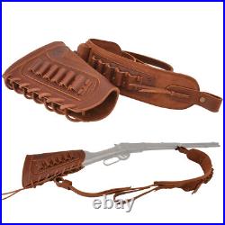 Leather Rifle Buttstock Sleeve with Ammo Holder Sling + Swivels Hunting Set