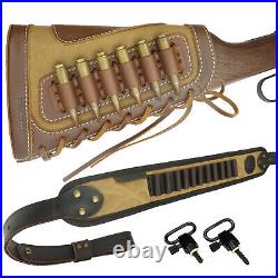 Leather Rifle Buttstock With Gun Ammo Sling Straps for. 300.308.30-06 45-70
